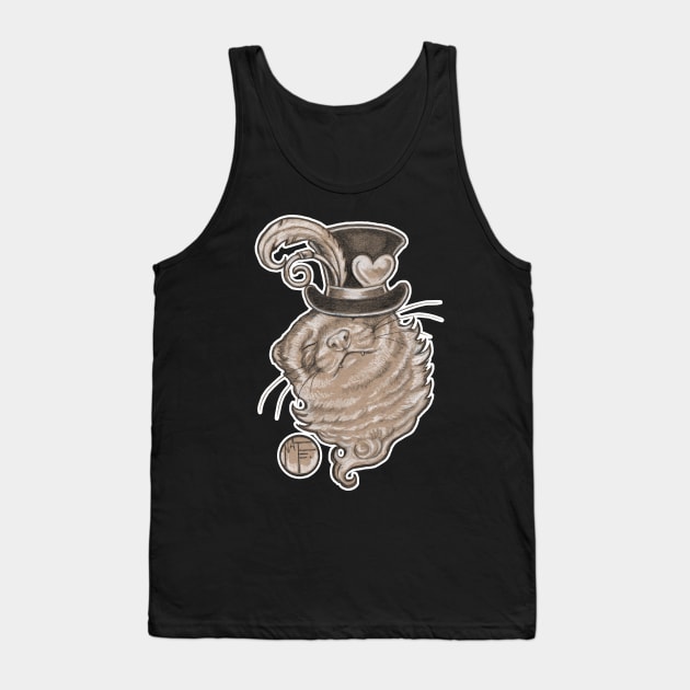 Ferret In Top Hat - White Outlined Version Tank Top by Nat Ewert Art